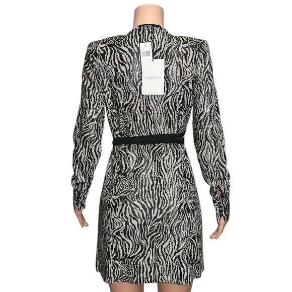 ANDAMANE Bonnie Zebra Bianca Sequin Wrap Dress, Black/Silver, Small - Picture 7 of 9